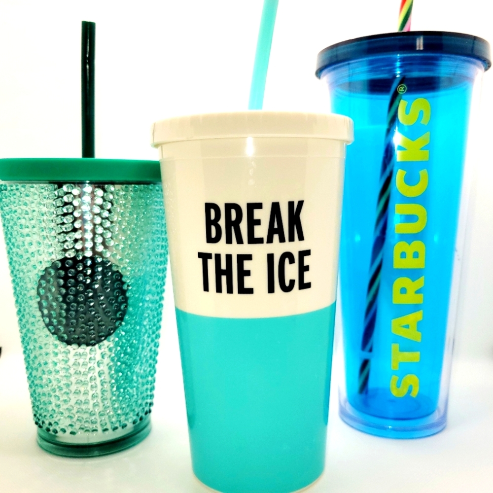 Kate Spade ♠️ & Starbucks large & medium tumblers cups to go (3 in package) EUC